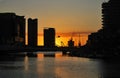 Orange sunset over skyscrapers of Melbourne downtown, Yarra River