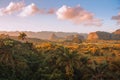 Orange sunset over the spectacular Vinales Valley in Cuba Royalty Free Stock Photo