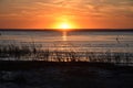 Orange sunset over the Volga river Royalty Free Stock Photo