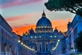 Orange Sunset Street Lights Saint Peter& x27;s Basilica Vatican Rome Italy Royalty Free Stock Photo