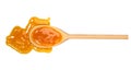 Orange sweet and sour sauce in wooden spoon isolated on white background,top view Royalty Free Stock Photo