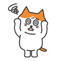 Orange tabby cartoon cat feels lightheaded, vector illustration.