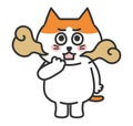 Orange tabby cartoon cat has bad breath, vector illustration.