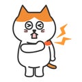 Orange tabby cartoon cat has a sore shoulder, vector illustration.