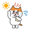 Orange tabby cartoon cat having a heat stroke, vector illustration.