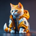 orange tabby cat in a future biomechanical hoodie ai created