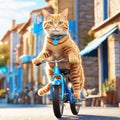 An Orange Tabby Cat Riding a Bike