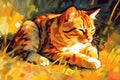 Orange tabby cat rolling in sun, content, peaceful, joyful