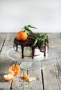 Orange tangerine cake with chocolate and cream