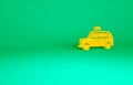 Orange Taxi car icon isolated on green background. Minimalism concept. 3d illustration 3D render