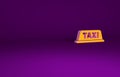 Orange Taxi car roof icon isolated on purple background. Minimalism concept. 3d illustration 3D render