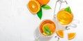 Orange tea in glass cups with ripe fruits. Refreshment seasonal drink, conceptual background Royalty Free Stock Photo