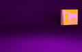 Orange Television advertising weapon icon isolated on purple background. Police or military handgun. Small firearm