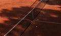 Orange tennis court net and balls with shadows. Horizontal sport poster, greeting cards, headers, website