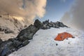 Orange tent in Mont Blanc mountain