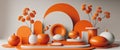 An orange themed display featuring various shapes and objects