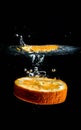 An orange thrown into the water, a slice of orange in bombels