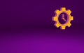 Orange Time Management icon isolated on purple background. Clock and gear sign. Productivity symbol. Minimalism concept Royalty Free Stock Photo