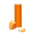 Orange Tin Box Container Tube with Potato Chips Royalty Free Stock Photo