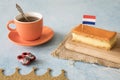 Orange tompouce, traditional Dutch treat with pudding and frosting on national holiday Kings Day April 27th, in The Netherlands. Royalty Free Stock Photo