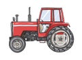 Orange Tractors Antique Vintage hand drawn vector art illustra