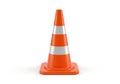 Orange traffic cone with reflective stripes on a white background Royalty Free Stock Photo