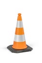 An orange traffic cone with reflective stripes on a white background Royalty Free Stock Photo