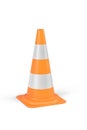 An orange traffic cone with reflective stripes on a white background Royalty Free Stock Photo