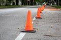 Orange traffic cones on the road. Urban environment Royalty Free Stock Photo