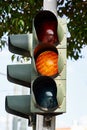 Orange traffic light. Royalty Free Stock Photo