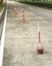 Traffic reflective bollards on the concrete street Royalty Free Stock Photo