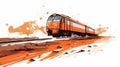 Expressive Manga Style Train Sketch On Brown Ground
