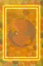 orange transparent glow frame as copy space, in the frame planet earth and silhouette of a woman Royalty Free Stock Photo