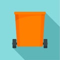 Orange trash can icon, flat style