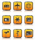 Orange travel icon luggage airplane palm coctail