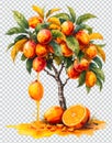 Orange Tree with Honey Drip, Fresh Fruit Concept, Illustration Royalty Free Stock Photo