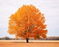 an orange tree stands alone in a field