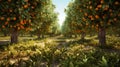 Orange trees plantation. Generative AI. Royalty Free Stock Photo