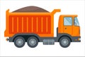 orange truck transports coal. transportation of building materials. Royalty Free Stock Photo