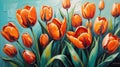 orange tulip flower close-up pastel oil pallet knife paint painting on canvas Generative A Royalty Free Stock Photo