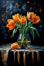 Orange tulips in a glass vase on a black background Royalty Free Stock Photo