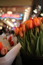 Orange tulips marvelously displayed at Pike Place Market Royalty Free Stock Photo