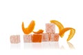 Orange Turkish delight isolated on white background