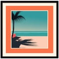 an orange and turquoise framed art print of a beach scene Royalty Free Stock Photo