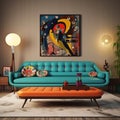 Orange And Turquoise Sofa: A Colorful Blend Of Retro And Modern Design Royalty Free Stock Photo