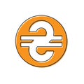 Orange Ukrainian hryvnia icon isolated on white background. Vector