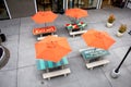 Orange umbrella tables at Pacific City