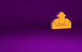 Orange Upload inbox icon isolated on purple background. Minimalism concept. 3d illustration 3D render