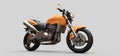 Orange urban sport two-seater motorcycle on a gray background. 3d illustration