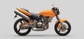 Orange urban sport two-seater motorcycle on a gray background. 3d illustration